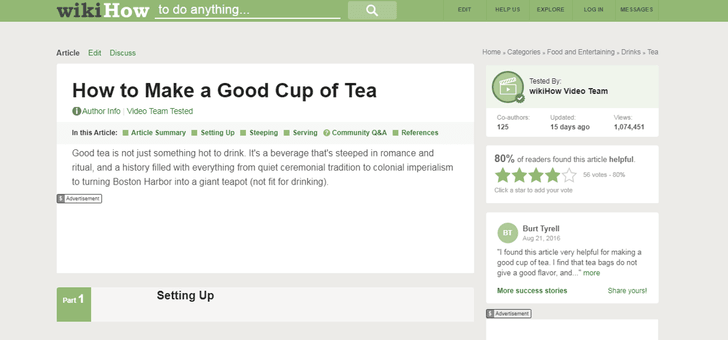 追加情報を提示する前のページ．見出しには「How to Make Good Cup of Tea」とある